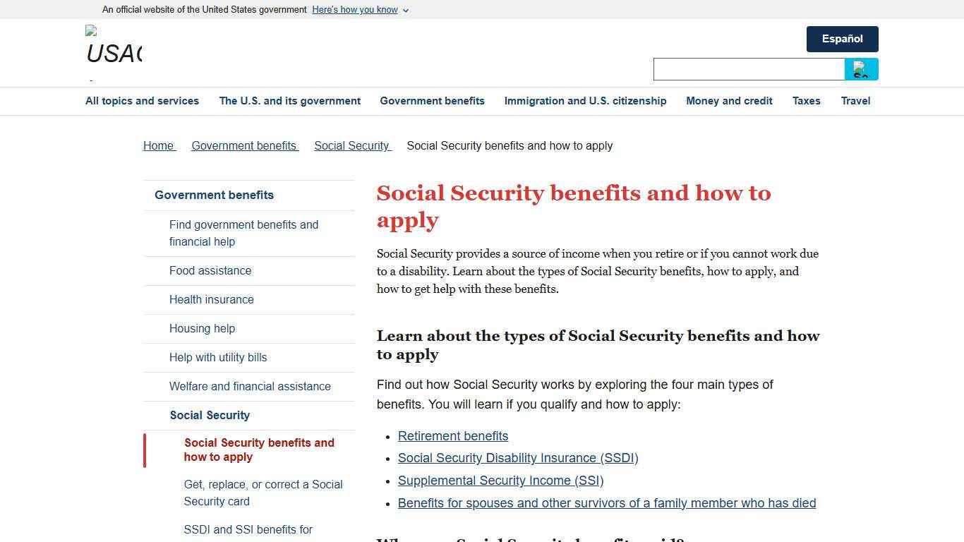 Social Security benefits and how to apply | USAGov