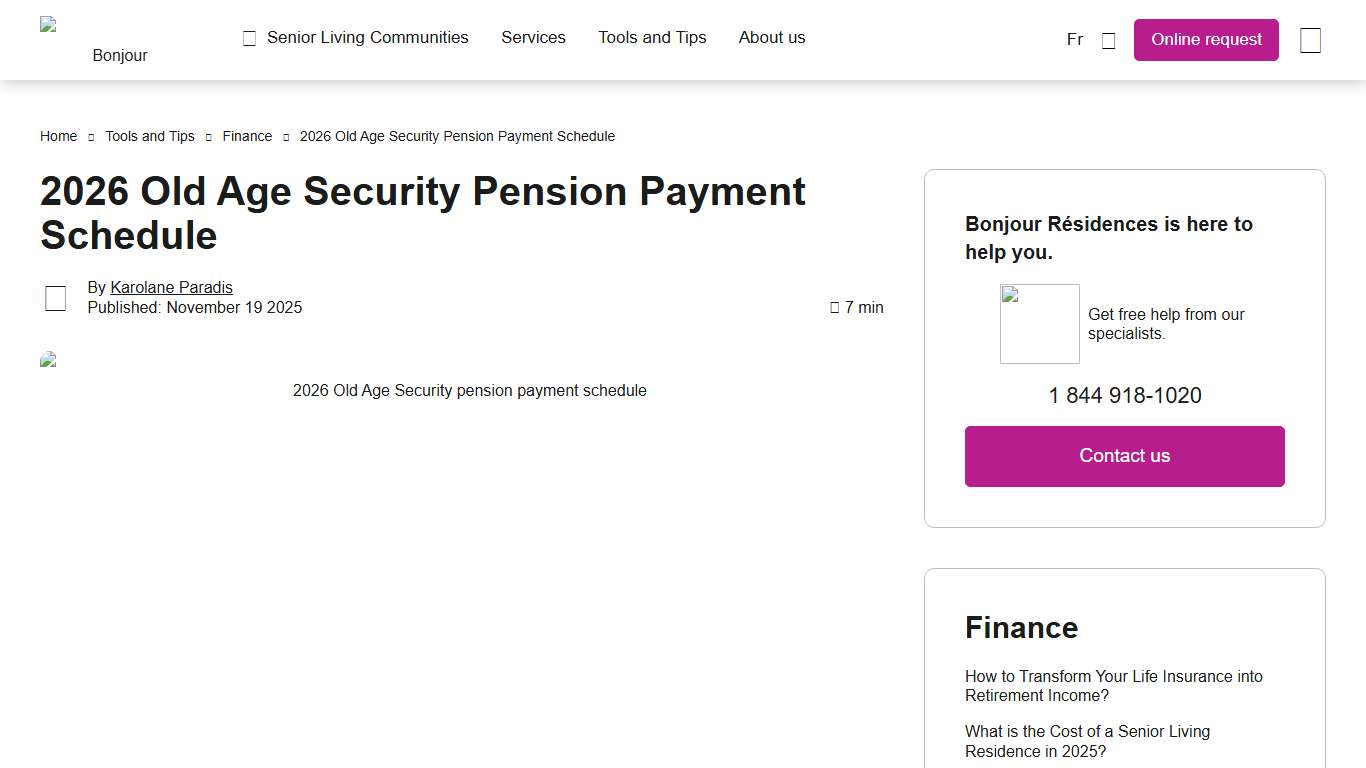 2026 Old Age Security Pension Payment Schedule | Bonjour Residences