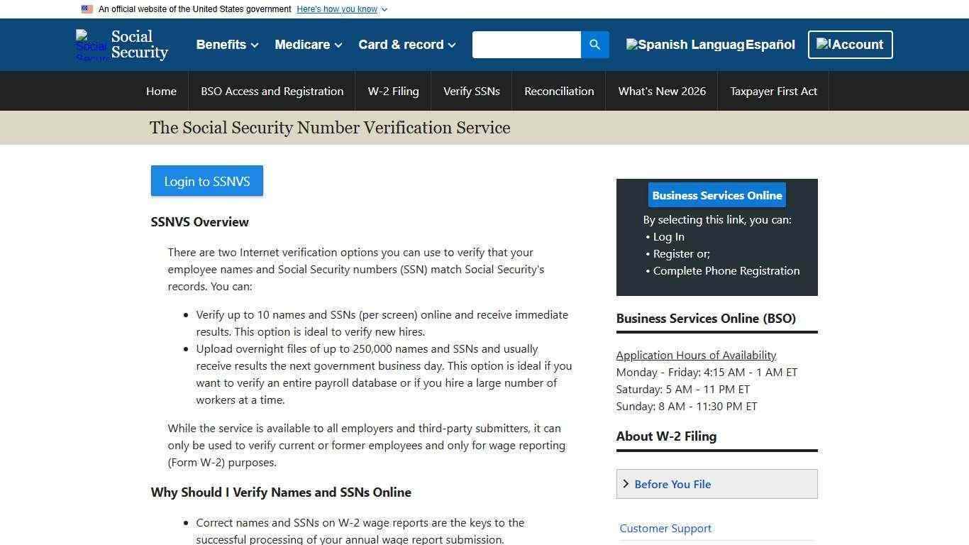 The Social Security Number Verification Service