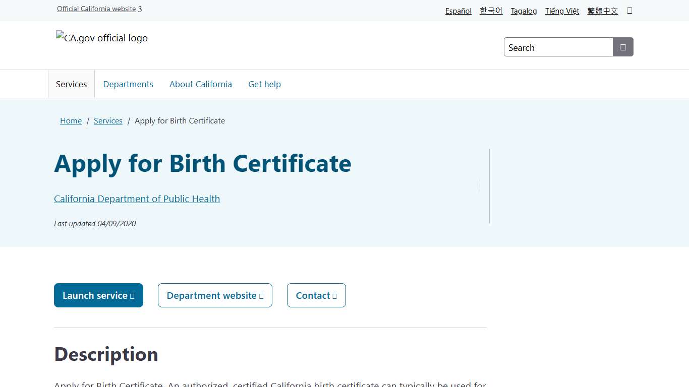 Apply for Birth Certificate | CA.gov